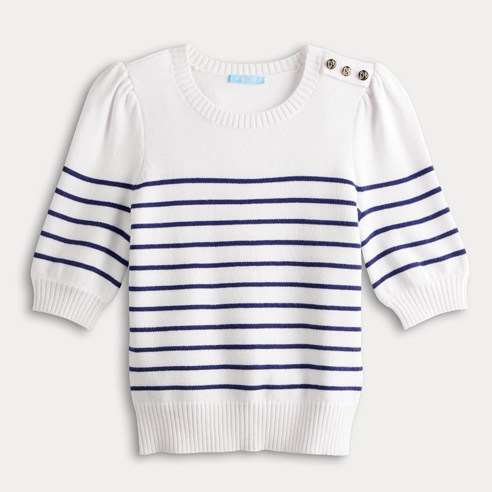 Draper James Button Shoulder Elbow Sleeve Pullover Sweater